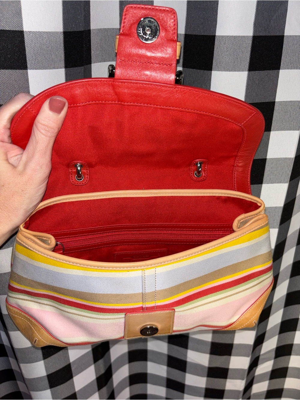 Coach Hampton Soho Twill Striped Satchel Y2K 2004 - Picture 6 of 7